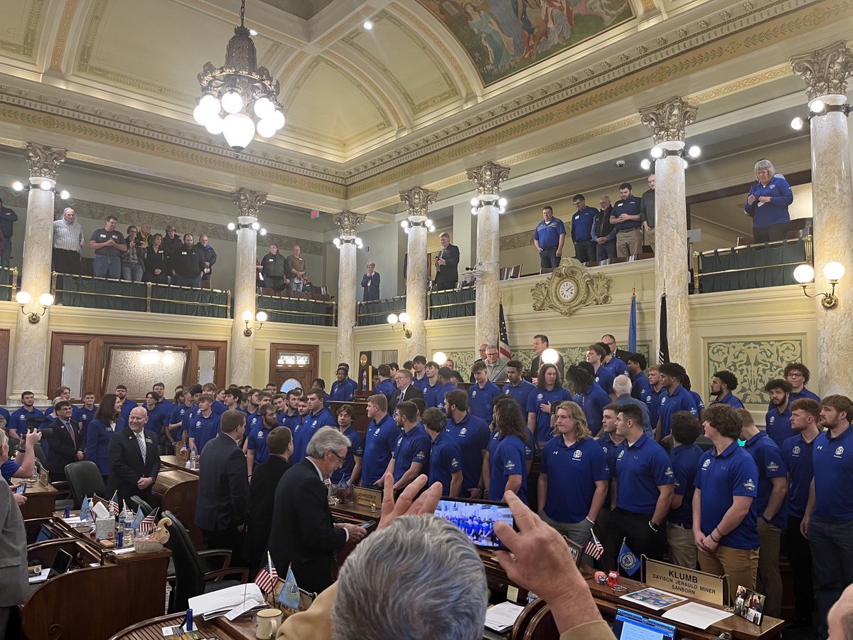 Pretty cool day for #GoJacks football in Pierre. Recognized by both the Senate and House for the #fcschampionship! #sdstate