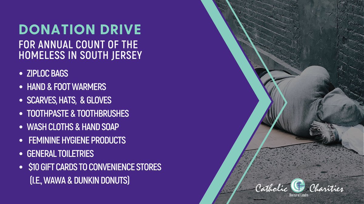 CCharitiesSJ's tweet photo. Our donation drive is still going strong for New Jersey's annual count of the homeless. To participate, you can donate from our wish list here: https://t.co/D2k8cxvSsm #njcounts #homelessness https://t.co/lyywVXAPLb