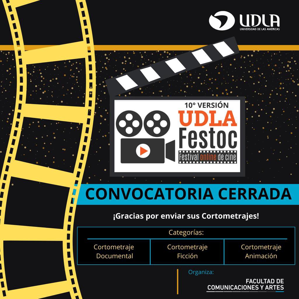 udla_festoc's tweet photo. 🎥El Festival Online de #Cortometrajes #UDLAFestoc finalizó su convocatoria. ¡Recibimos más de 40 cortometrajes!😱 
Nuestro jurado ya está trabajando en la preselección oficial que será informada en febrero.😉
Revisa las bases👉🏽https://t.co/1cTHyhkao6
#ComunicadoresUDLA https://t.co/y6junMyEWa
