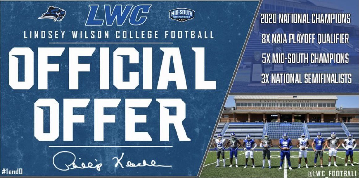 After a great phone call with <a href="/CoachPalmer/">COACH PALMER</a> I’m blessed to receive an offer from Lindsey Wilson College!!! <a href="/CoachKKerns/">Kenzie Kerns</a> <a href="/ngfbrecruits/">Northgate Football Recruits</a> <a href="/NGVikingsFB/">Northgate HS Football</a> <a href="/CoachTen10/">Coach Brandon Tennie</a>