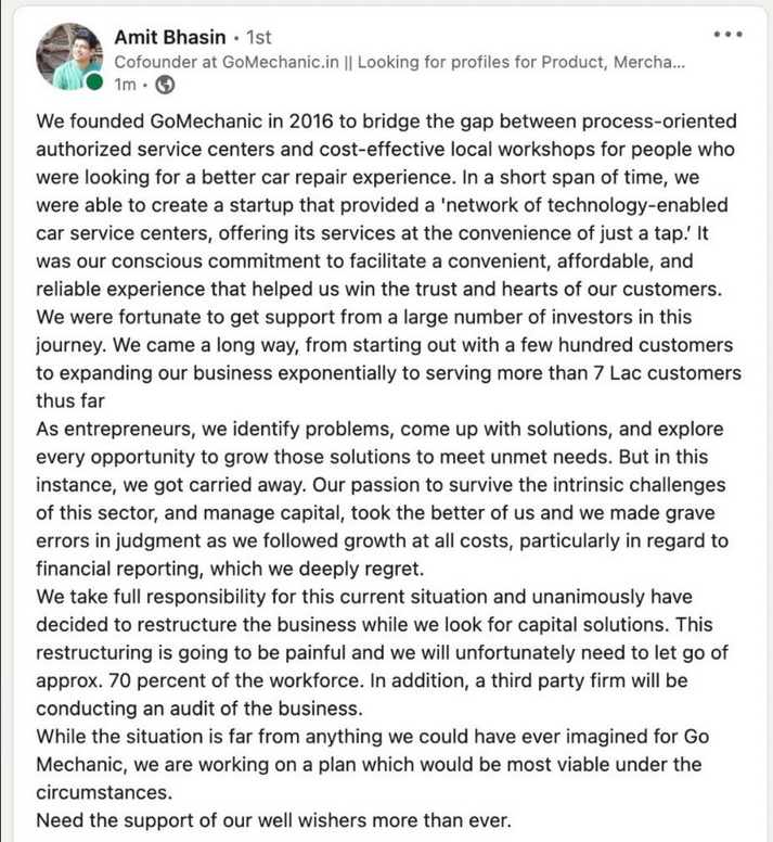 Krn_Kashyap's tweet photo. One of many examples, which showcase why #Values and #Culture are imperative for #Success of #Startups. #founders  #Gomechanic #AmitBhasin #businessethics #financialfraud #investors #Growth #venturecapital #VC #Funding https://t.co/dHA5fRHCLZ