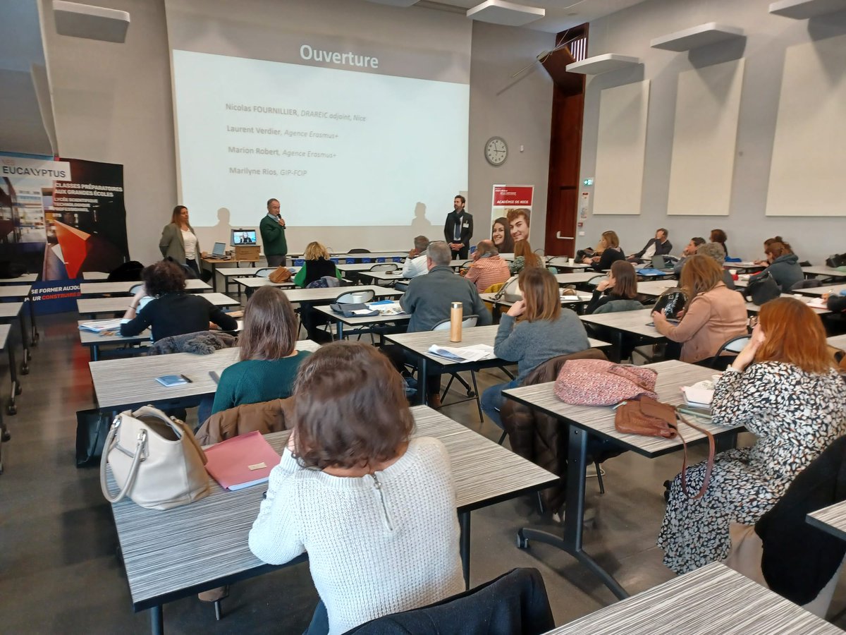 laurent_leta's tweet photo. Seconde journée de formation des gestionnaires et agents comptables des académies de Aix-Marseille et Nice à la gestion des fonds Erasmus+. Près de 100 personnes formées en deux jours. Merci à la DRAREIC, organisation impeccable et accueil chaleureux.#ErasmusPlus https://t.co/pG4vx9onhT
