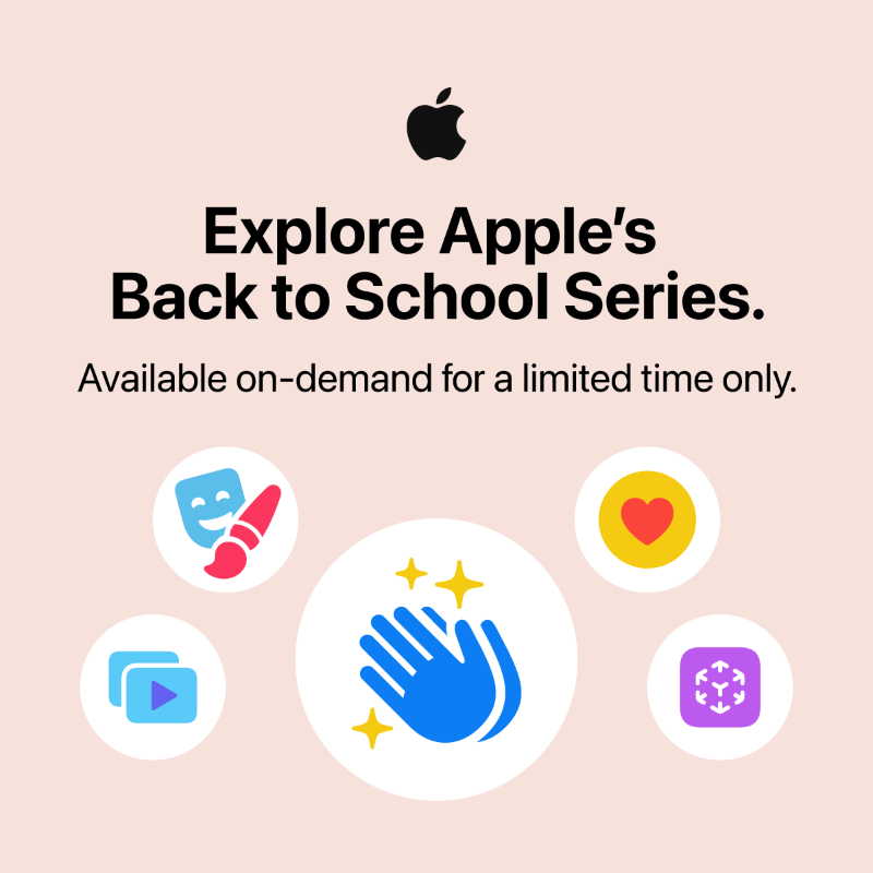AppleEDU's tweet photo. Don't miss Apple's Back to School Learning Series, available on-demand now until 28 February. 
You'll learn exciting new ways to transform your lessons, inspire creativity and engage every student with Apple technology.