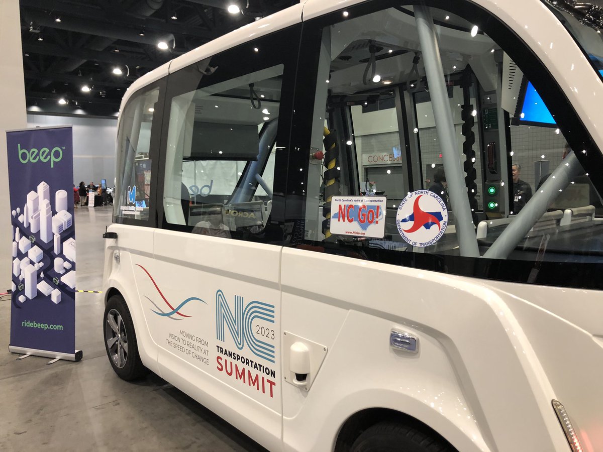 Cool driverless micro-mobility at the Summit. The future is now! Thanks <a href="/NCDOT/">NCDOT</a> for the NCGo logo! #TransportNC23