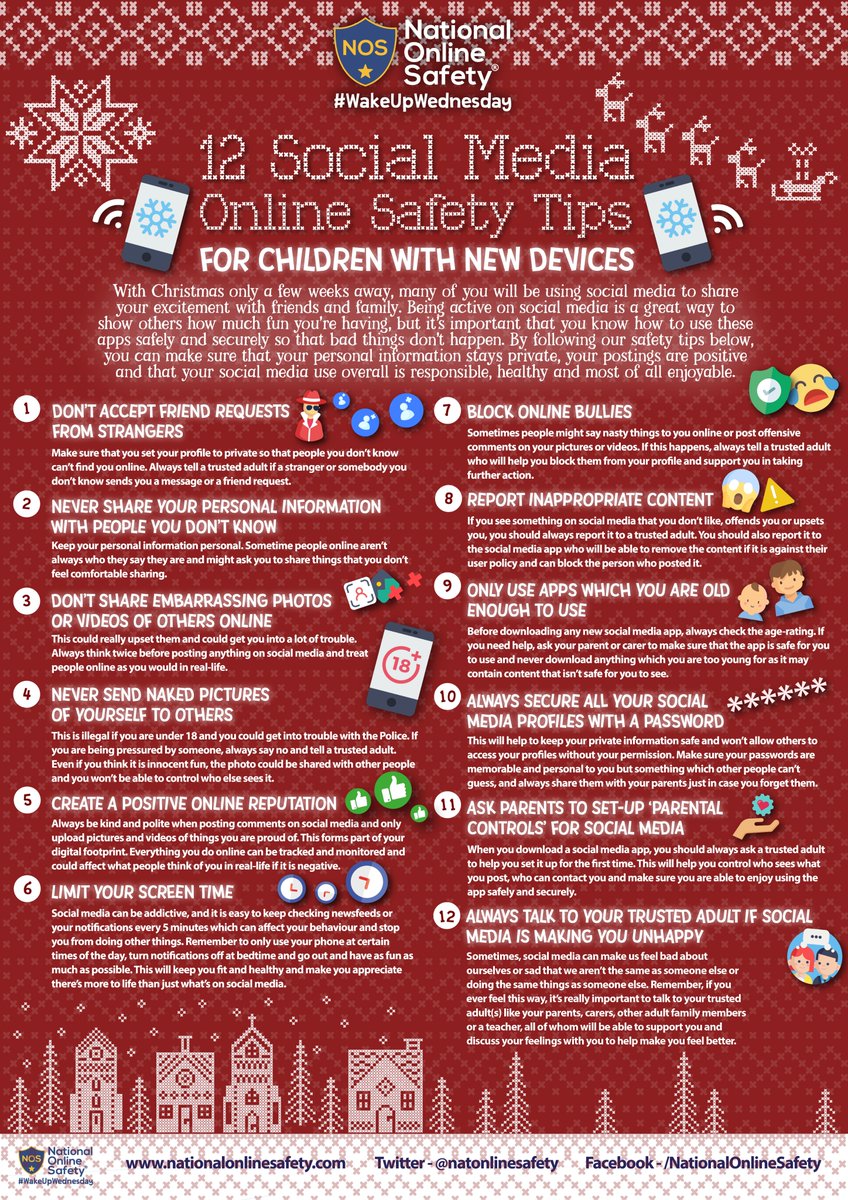officialMrBell's tweet photo. 12 tips for you &amp; your young people if they've received tech over the holiday period. Thanks to @natonlinesafety #OnlineSafety https://t.co/488GgIVcF6