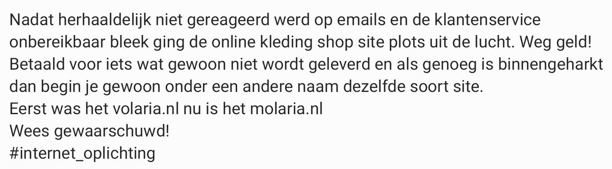 #oplichting #nepsites #geldkloppers
Eerst was het volaria.nl nu is het molaria.nl