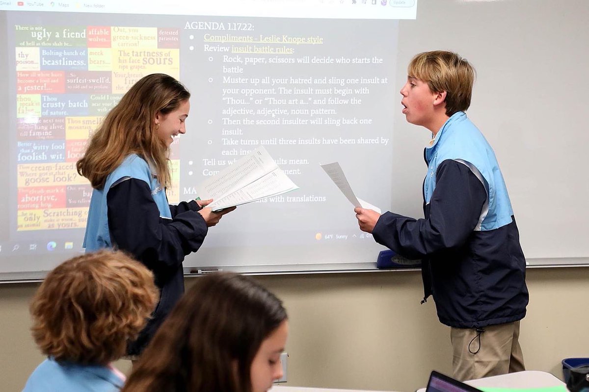 GSSstingrays's tweet photo. The students got quite creative with their insults, but fear not, every battle ended with a clever compliment.#gulfstreamschool #middleschool #shakespeareinsults #shakespeare #privateschool #independentschool @Wwm_Shakespeare @folgerlibrary @the_globe @osfashland @ShakespeareinDC https://t.co/hAyEAehs4c