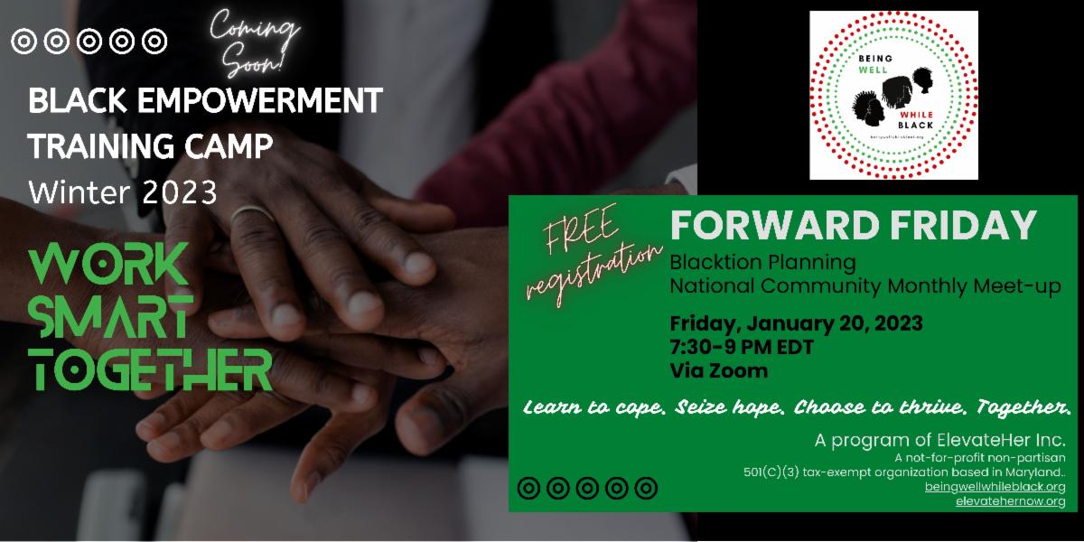 BlackHealthHub's tweet photo. BWWB Black Empowerment Training Camp 2023  Are there laws, policies &amp; gov't budgets #YOU would change, but nobody taught you how?  Would you like to learn how to raise your #voice so powerful leaders listen?  Come #LEARN about it so we can BE about it.  https://t.co/ne6pWUUwst https://t.co/uKLtXlO63Z