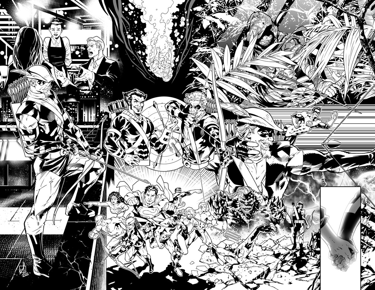 GREEN ARROW #1 two-page spread by the awesome <a href="/SeanIzaakse/">Sean Izaakse</a>! 

It's been a real joy working with an artist who is as passionate about Green Arrow as I am. We're both big fans of the Green Arrow and you can see that love in Sean's pages!

Green Arrow #1 in April! #DawnOfDC