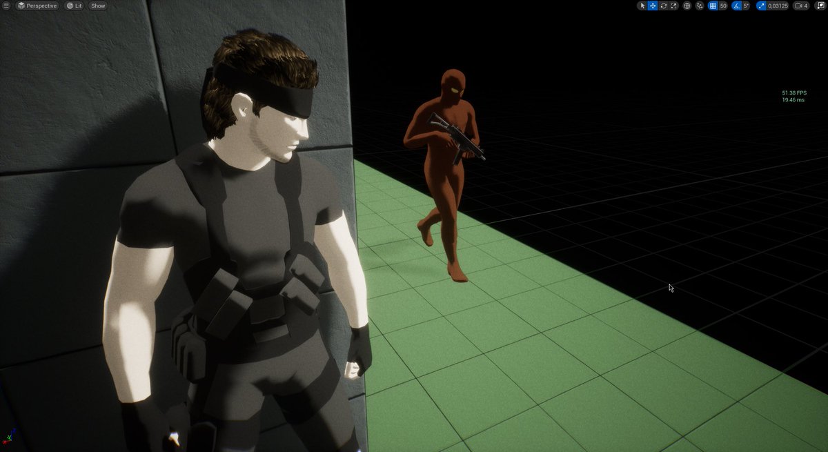 superkalio's tweet photo. #UnrealGear
Testing some lights and materials, finding that Cell-Shading isn’t that bad…
#CellShading #ARTrainings #MGS #MGSLike #VRMissions #Sneaking #Stealth #Action #SolidSnake #GameDev #IndieDev #IndieGame #LevelDesign #UnrealEngine #trend https://t.co/ILHtmLJoXr