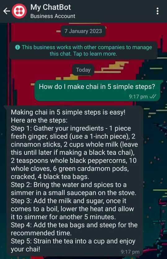 sahilkaling_'s tweet image. I&apos;m never opening up a browser to talk to ChatGPT again

I do it all within my WhatsApp now, and it&apos;s available 24/7 👀

You just need to:
- Set up Twilio
- Hook up @ChatSonicAI
- Deploy a webhook
- Start chatting ✨

Check out my guide below!