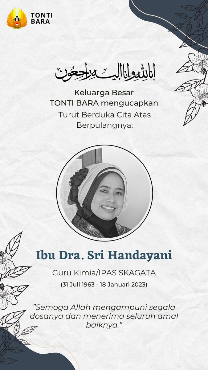 bara_smkn3yk's tweet photo. Telah meninggal dunia dengan tenang Guru kita, Guru Kimia SMK N 3 Yogyakarta

Dra. Sri Handayani

Semoga Allah mengampuni segala dosanya dan menerima seluruh amal baik beliau. https://t.co/5iSW3eI5Vb