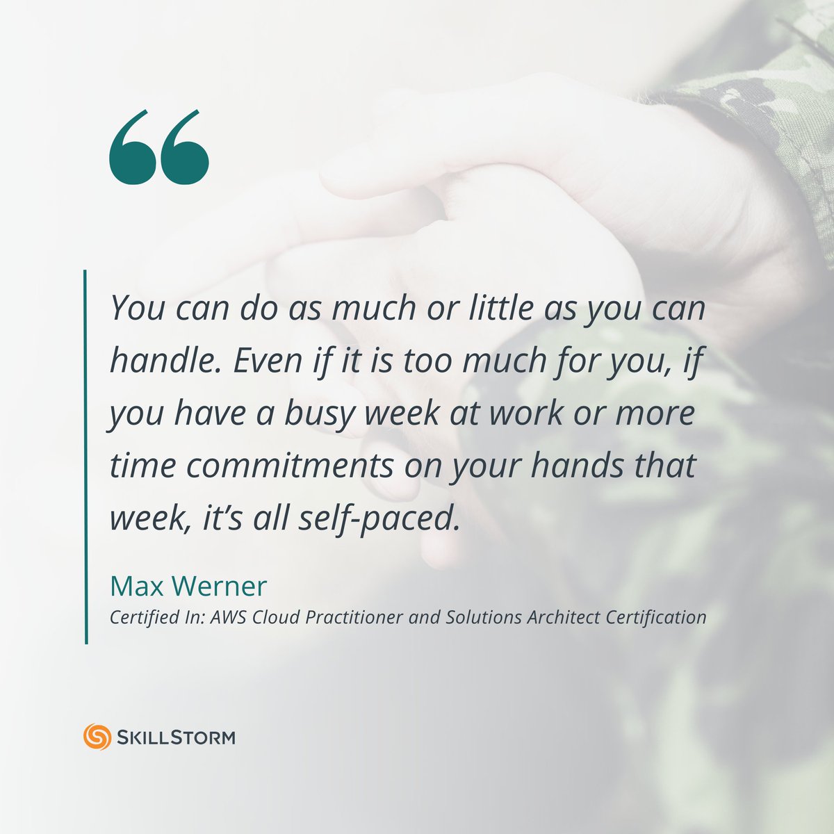 SkillStorm's tweet image. &quot;I just #transitioned out of active-duty #Army.&quot; - Max Werner

⚡ We can help you accelerate your potential.
📨 Contact apply@skillstorm.com to learn more.

#wesupportveterans #tsm #accelerateopportunity