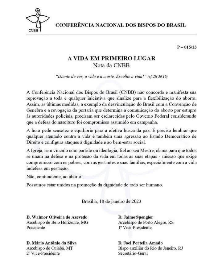 movadvdireitabr's tweet photo. A CNBB emite nota contra o governo Lula e reclama que os compromissos de campanha pela vida não estão sendo cumpridos. 

Eles acreditaram 🤡 https://t.co/KOfrzCcVdx