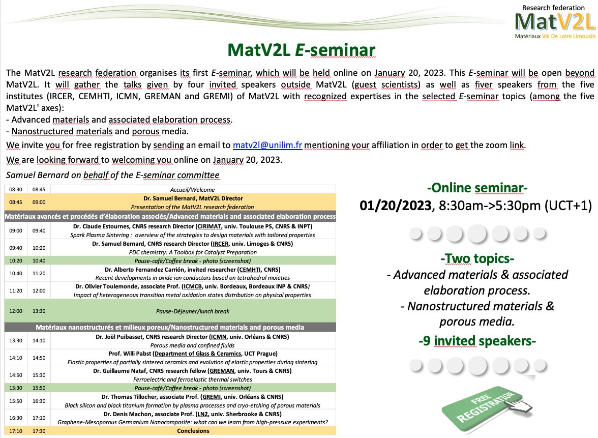 👉Join us Friday at 8:30 AM (UCT+1) for the MatV2L virtual #seminar series.
📍Register now for this exciting #event via 📤 matv2l@unilim.fr to receive the zoom link.
The program is below👇
#thankyou very much for your consideration. 🙏