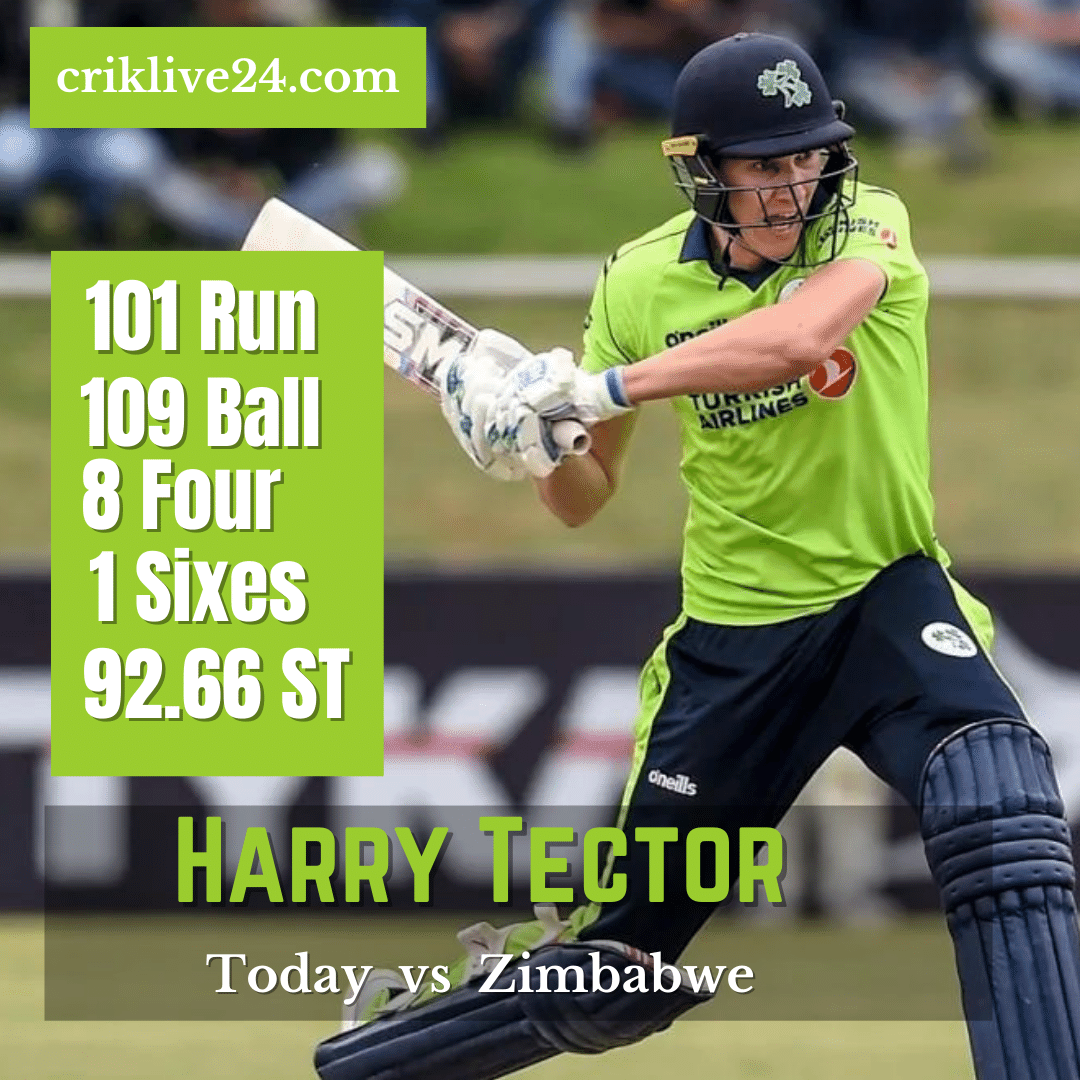 Criklive24C's tweet photo. Harry Tector's century set the Ireland cricket team a target of 289 runs against Zimbabwe.

#cricket #cricketlovers #cricketer #cricketfans #cricketlover #cricketmerijaan #cricketfever #indiancricket #indiancricketteam #cricketmemes #lovecricket #cricketlife #cricketnews https://t.co/UuzeaBYGwI