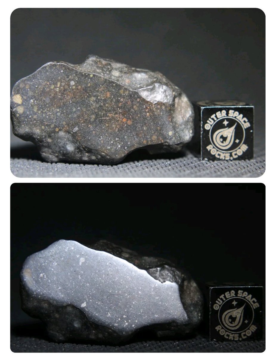 OuterSpaceRocks's tweet photo. R3 Rumuruti #Chondrite type #Meteorite. Northwest Africa 15335. MANY TINY #UNEQUILIBRATED #CHONDRULES WITH DEVITRIFIED GLASS INTACT. 
A HIGHLY PRIMITIVE METEORITE AND FRESH TOO! THE MATRIX IS SPLATTERED WITH INTERESTING LOOKING LITHIC CLASTS! https://t.co/cahN1ubQHn