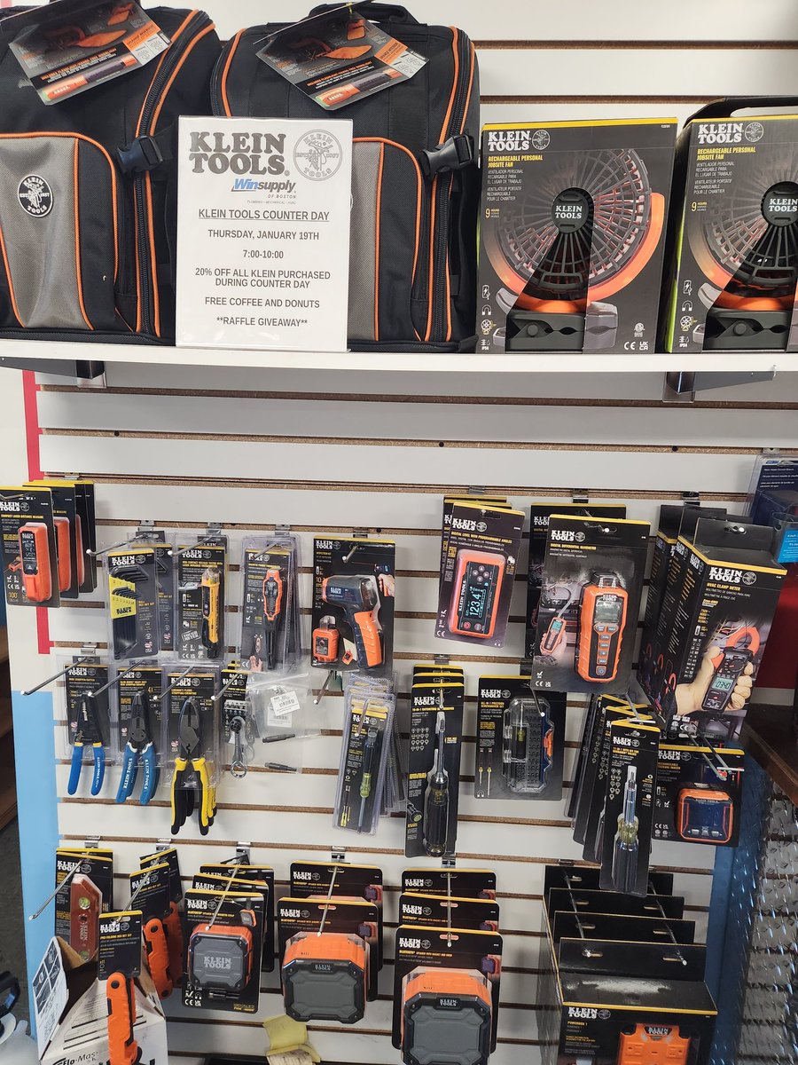 WinSupplyBoston's tweet photo. Klein Tools counter day tomorrow  Thursday January 19th from 7-10! 20% off all Klein tools during counter day.  See you there!  #hvac #winsupply #kleintools #Boston #tools #counterday #winsupplyofboston https://t.co/NZNaumSUyP