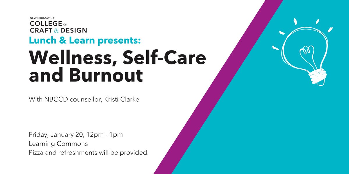 Students: Come join our college counsellor to gain more knowledge about self-regulation, self-care, and strategies to prevent burnout during winter semester. Pizza and refreshments will be served.🍕

#nbccd #college #studentlife #studentsupports  #artcollege #designschool