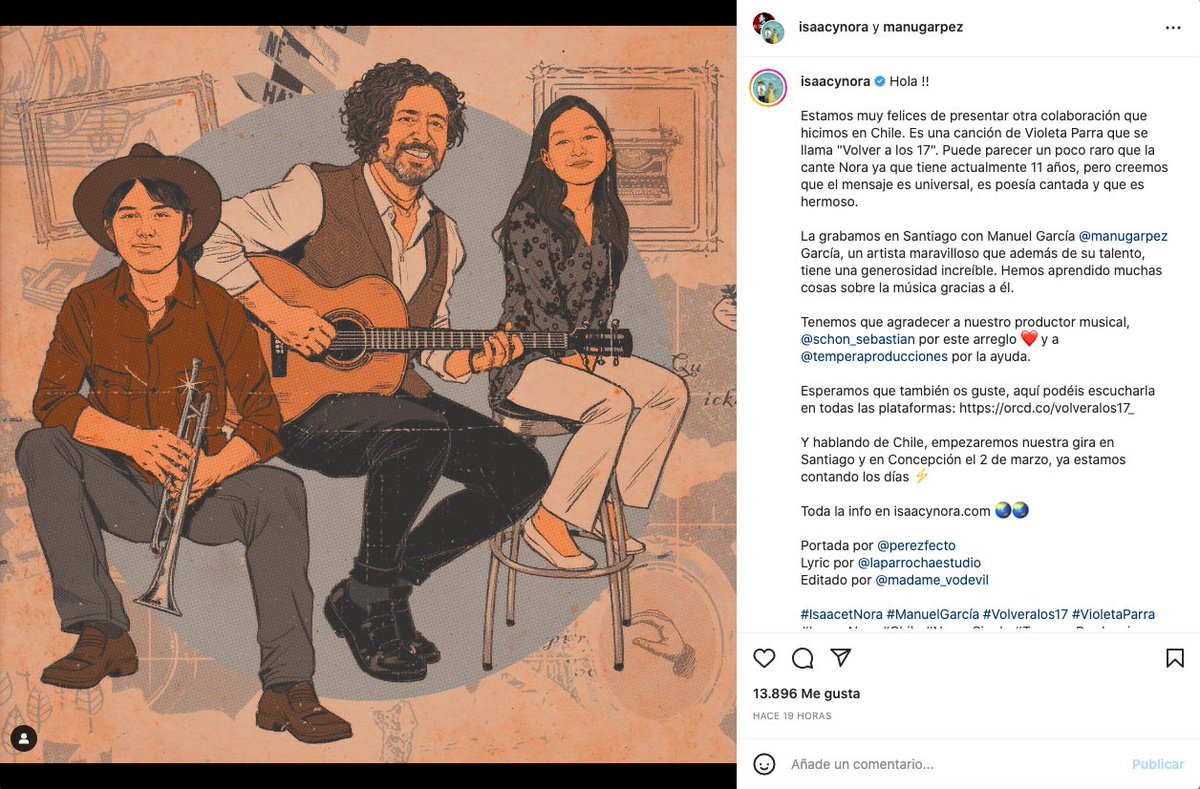 perezfecto's tweet photo. 📣Aquí mi 3ª ilustración para portada del dúo francés Isaac et Nora🇫🇷, esta vez junto al cantautor chileno @manugarpez🇨🇱 #VolverALos17
IG https://t.co/X0C6mf1t74
FB https://t.co/rVONEB0TBH https://t.co/SPHYsoFvHE