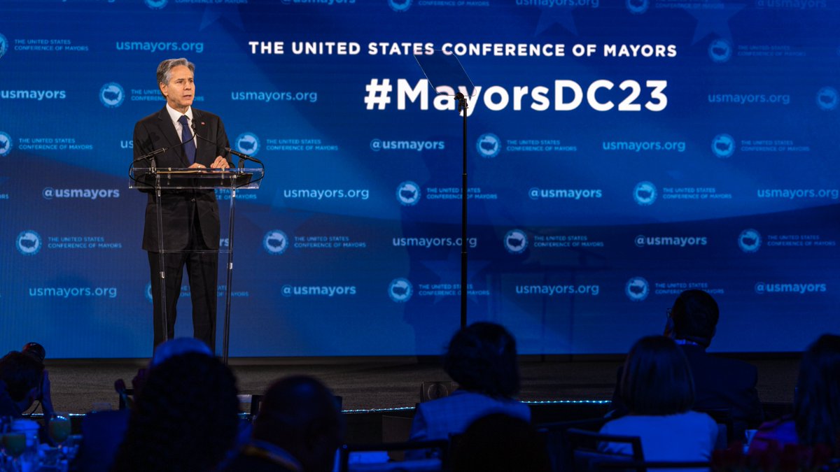 America’s mayors continue to lead the way — and deliver for our people — on the defining priorities of our time. It was a pleasure to be the first Secretary of State to address @usmayors. #MayorsDC23