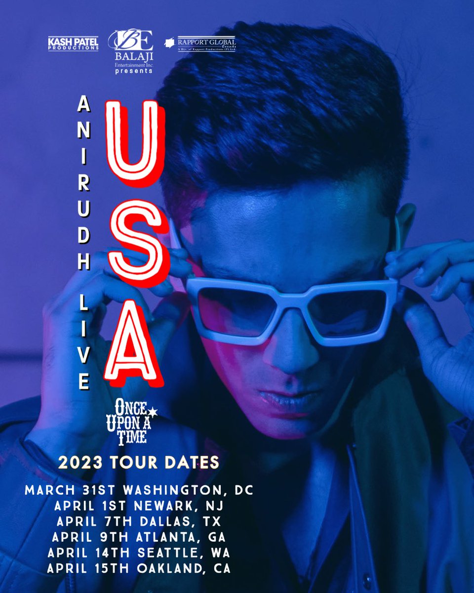 USA! Get ready to go crazy with #AnirudhRavichander for the first time!! 🕺🏻💃🏻
#OnceUponATime tour
Tickets open soon!

#balajientertainmentinc
#kashpatelproductions
#rapportglobalevents

#LetsGoCrazy