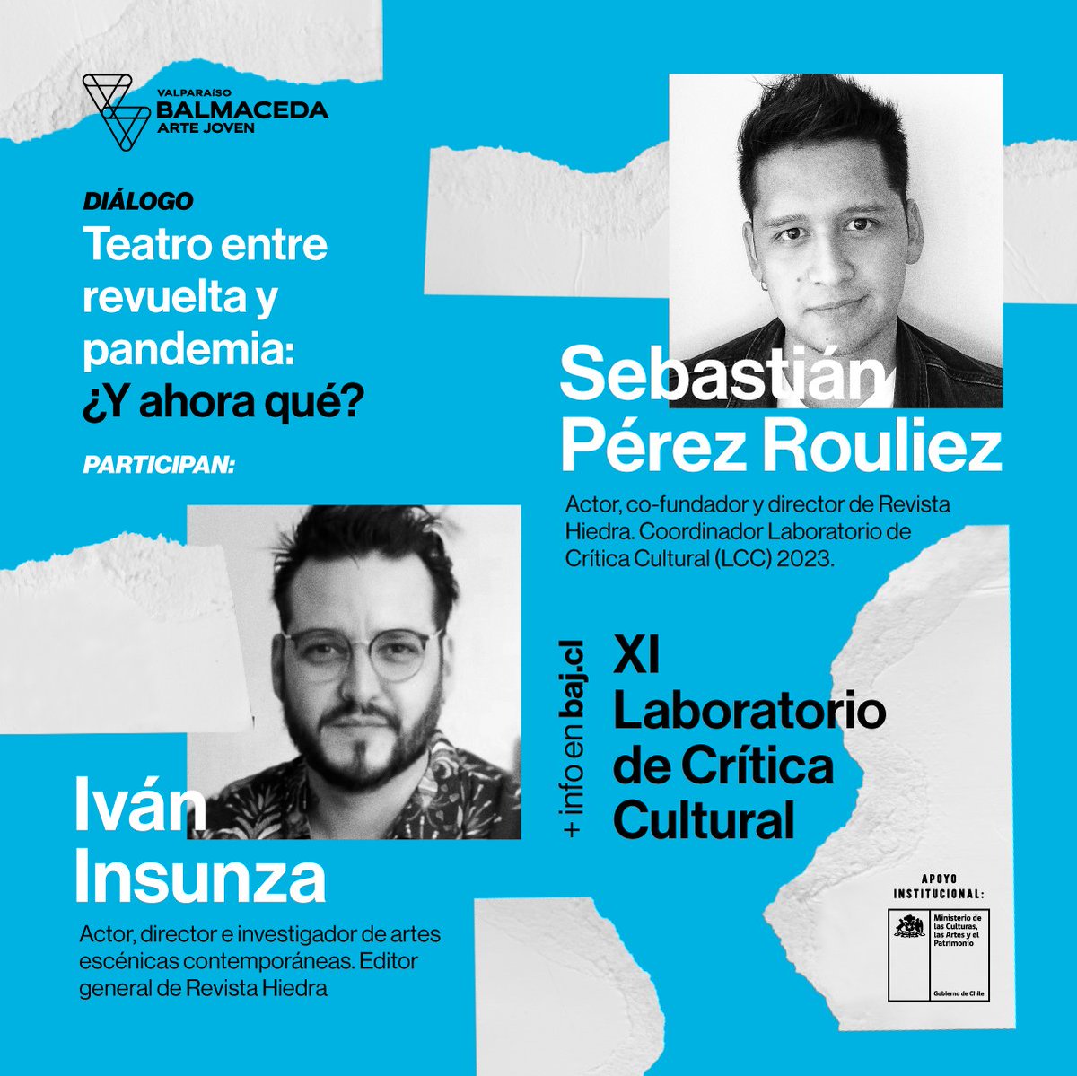 "Teatro entre revuelta y pandemia: ¿Y ahora qué?"
👉Te invitamos al conversatorio de cierre del Laboratorio de Crítica Cultural, instancia para reflexionar sobre las problemáticas acaecidas por y en el teatro a propósito de una revuelta social y pandemia.
+ Info a continuación: