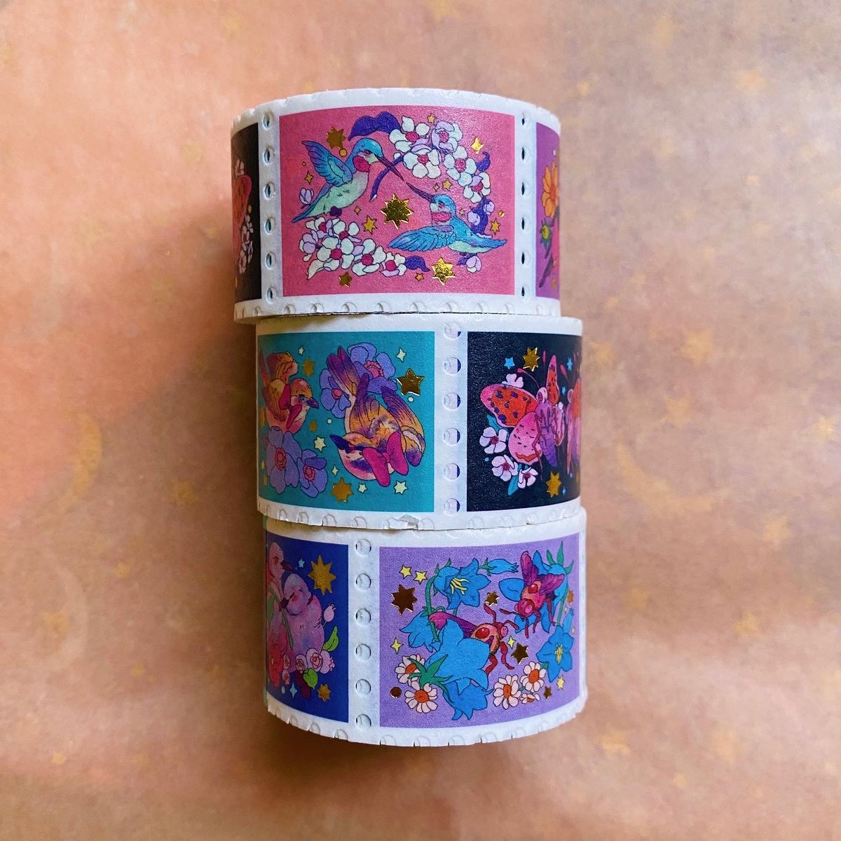 royalghostmarch's tweet photo. I drew some pollinators in love for @thewashistation Valentines Lovebird collection. Please check out the whole collection full of amazing washi tape designs! It was such a huge honor to be a part of this! https://t.co/88iOiRUTjY