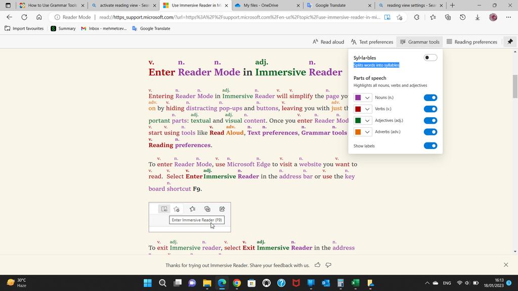 EVRENMC's tweet photo. @hdingilizce Hocam merhaba.Tahmin ediyorum biliyorsunuzdur.Ben yeni gördüm ve çok faydası oldu. Mic. Edge browser un reading view özelliği açtığınız sayfadaki noun, verb, adj ve adv leri farklı renklerde gösteriyor. Hatta istersen üstünde terk harfle gösteriyor. F9 tıklayın tmm. https://t.co/UPfPzV7E4T