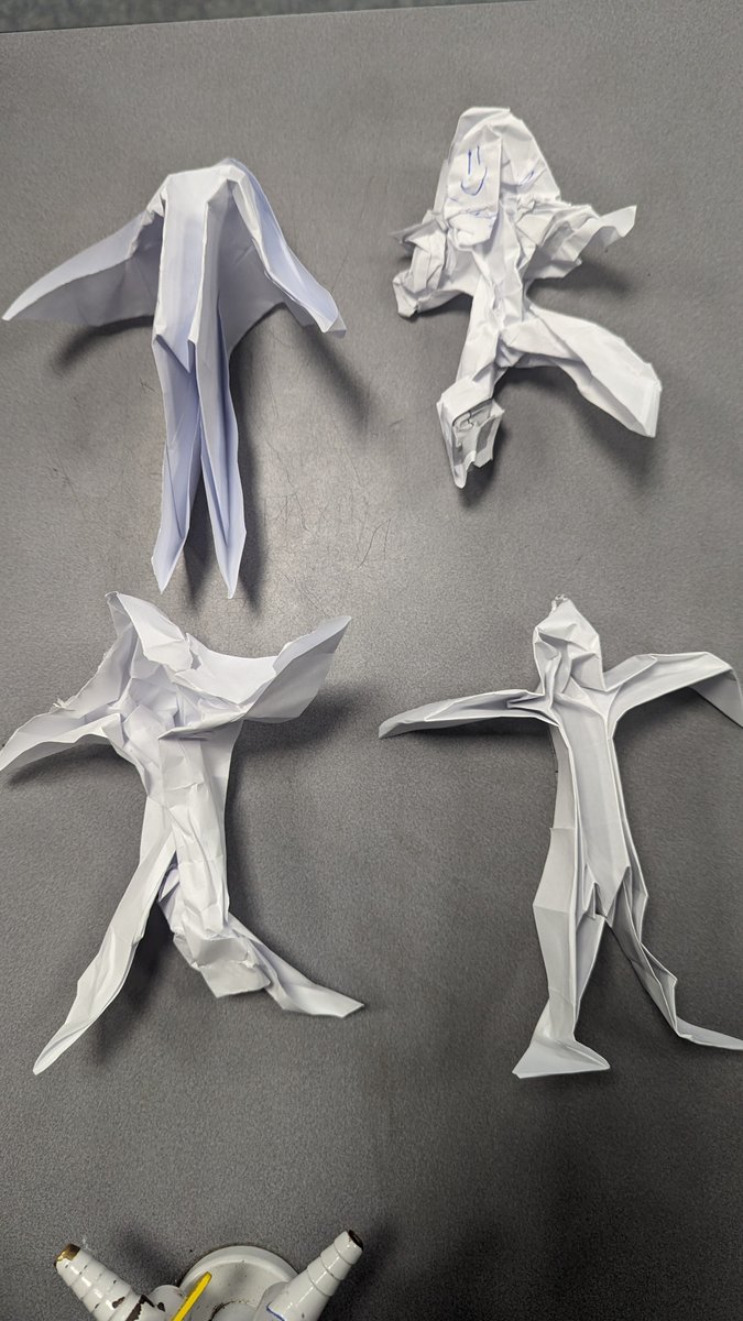 KeatmanMrs's tweet photo. We tried our hand at Origami today in STEM club. These were our attempts at making a human figure, intermediate level skill.... 🤔 Good exercise in perseverance. @LuttHigh https://t.co/t3nBvcNIZp