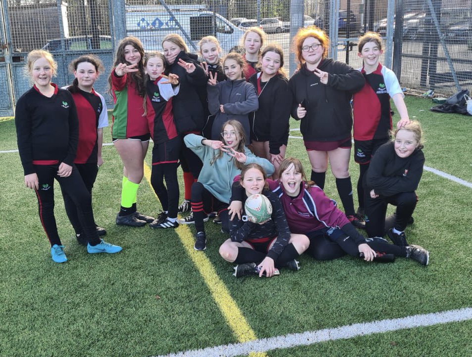Proudly introducing our first ever year 7 girls rugby team. The temperature may have been low but the enthusiasm was certainly high! Plenty of tries, tackling and team spirit on display today da iawn pawb!