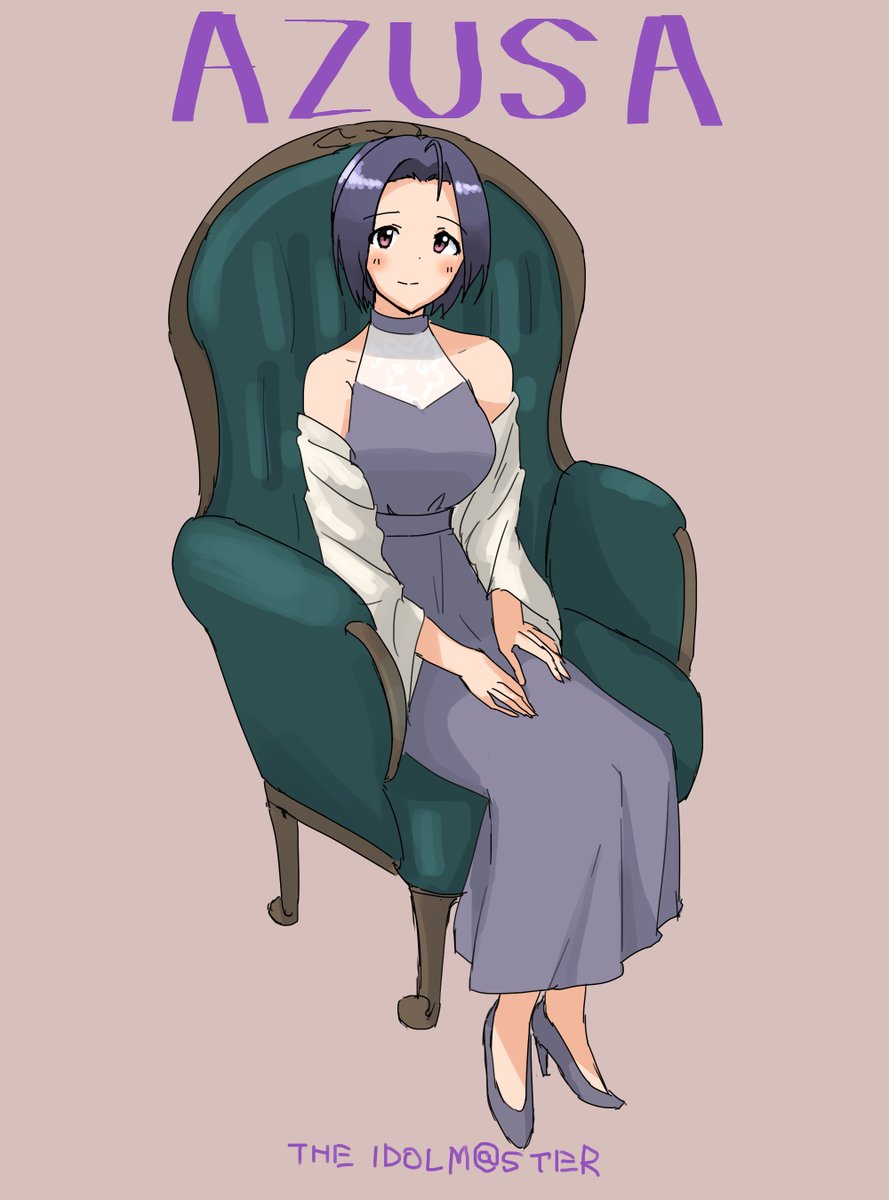 miura azusa 1girl solo dress sitting short hair ahoge chair  illustration images