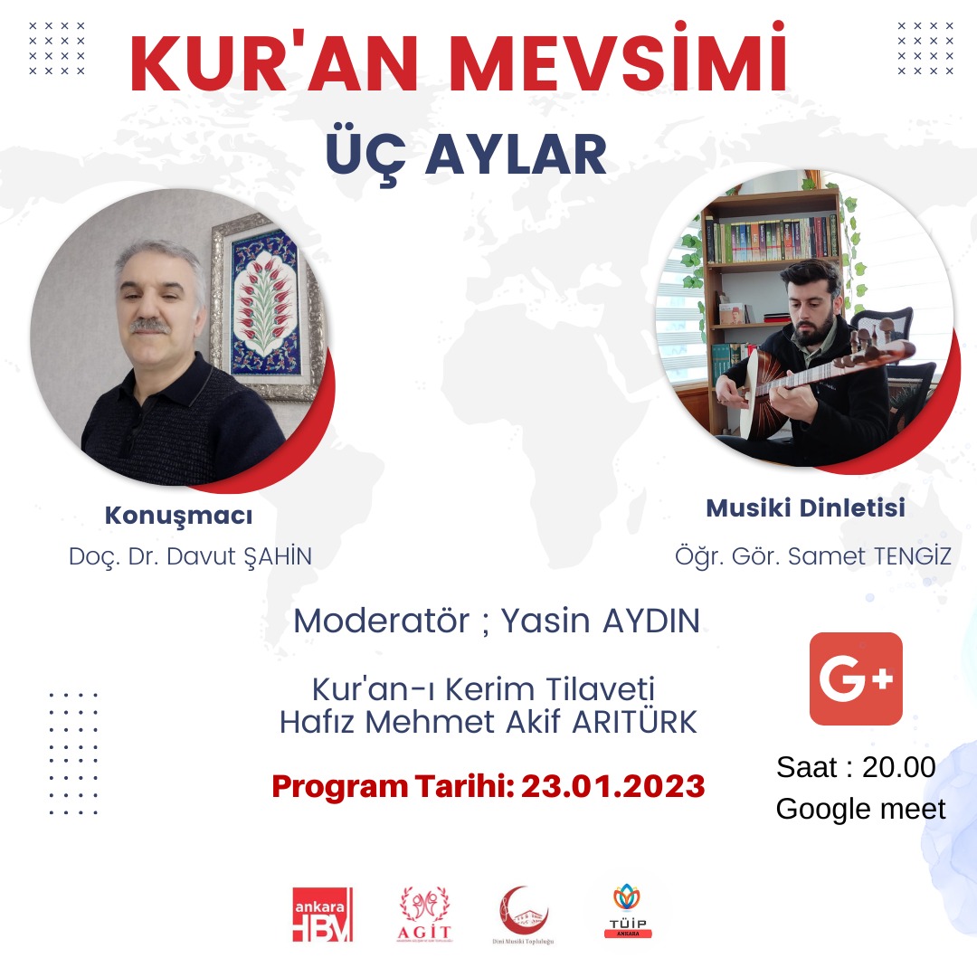 Kur'an ile yoğrularak yaklaşan Mübarek Üç Ayları nasıl idrak edebiliriz? Cevabı pazartesi akşamı İnşaAllah. Müsait olan tüm kardeşlerimizi bekleriz.

NOT: Katılım sağlayan bir arkadaşımıza kitap hediyemiz olacaktır. <a href="/samettengiz/">st 🪕</a>