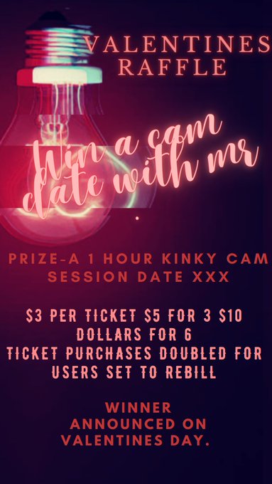Win a kinky cam date with me 🌹  Enter for a chance to win a 1 hour cam date, watch me live as we have<a href="/tag/valentines"class="tags"><span>#valentines</span></a><a href="/tag/prizes"class="tags"><span>#prizes</span></a><a href="/tag/win"class="tags"><span>#win</span></a><a href="/tag/raffle"class="tags"><span>#raffle</span></a><a href="/tag/valentiness"class="tags"><span>#valentiness</span></a>