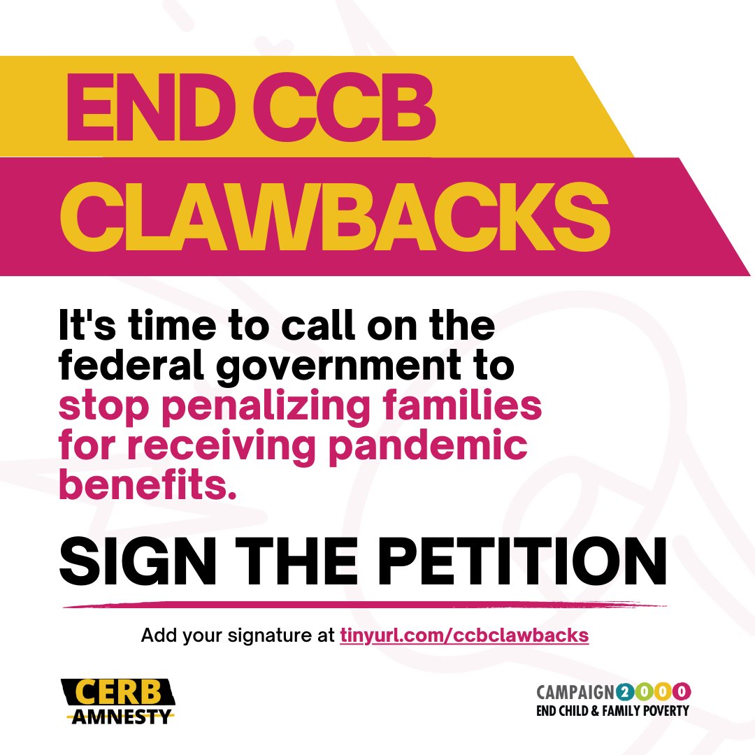 (1/2)❗SIGN THE PETITION: Help end clawbacks to the Canada Child Benefit (CCB)!

The CCB is Canada’s signature poverty reduction program, yet nearly 800k families will have these payments reduced due to having received pandemic benefits.

✅Add your name: petitions.ourcommons.ca/en/Petition/De…