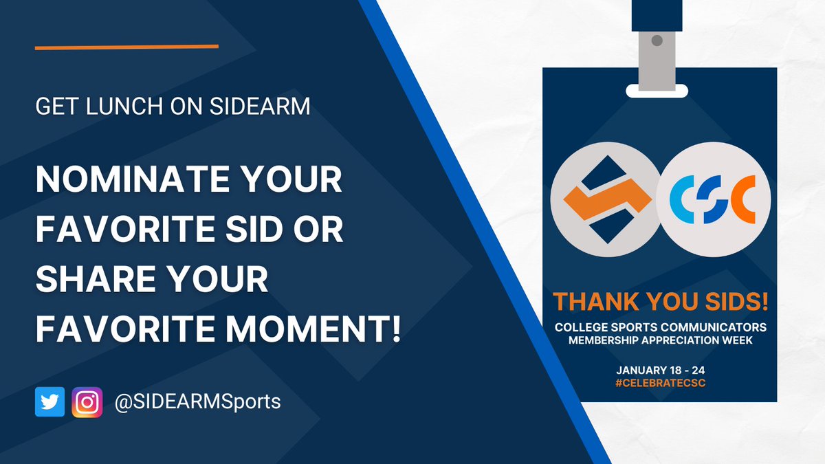 In partnership with @CollSportsComm's #CelebrateCSC Membership Appreciation Week, we are saying THANK YOU to all SIDs 🙌

Share your favorite story, moment or nominate an SID that is deserving of lunch on SIDEARM 🫶

Submit yours below or over on our IG Story!🗳️