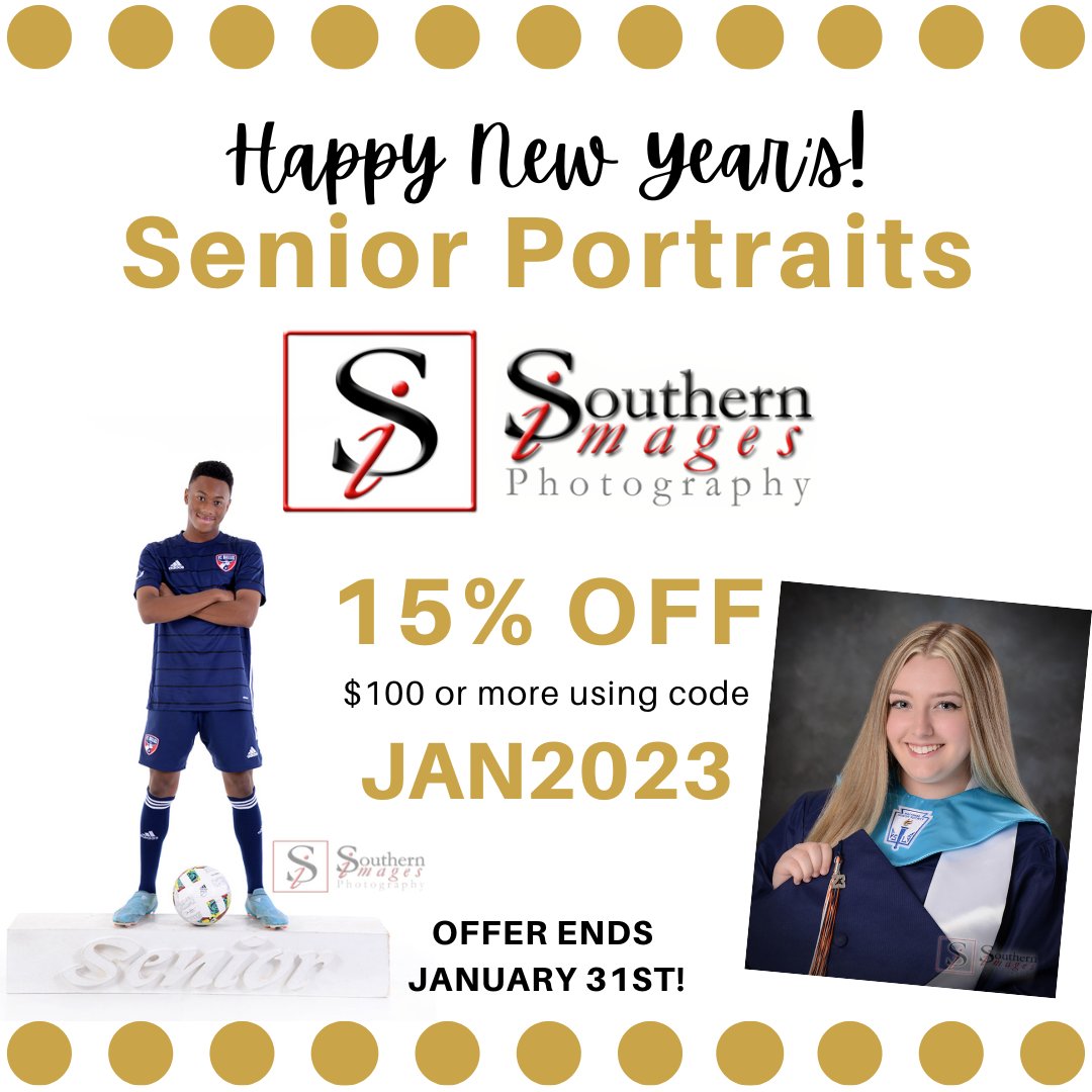 SoImagesPhoto's tweet photo. Attention #Classof2023 All Senior Portrait orders are 15% off purchases of $100 or more if you order before January 31st! Use Coupon Code JAN2023 during checkout at https://t.co/iNkjfNIaZD to receive this discount. Get ahead of the rush today! https://t.co/WTWMoyVoLz