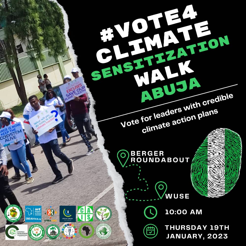 SDGRadioNG's tweet photo. It's Your Political Right To #Vote4Climate 
Join us as we #March4Climate Showcasing the Y's &amp; Need to Vote candidates with action plans for @TheGlobalGoals .
#SDG13 #NigeriaVotes #ClimateAction #ClimateActionNG #SDGRadio #SDGRadioNG https://t.co/IkjYyFgTRU