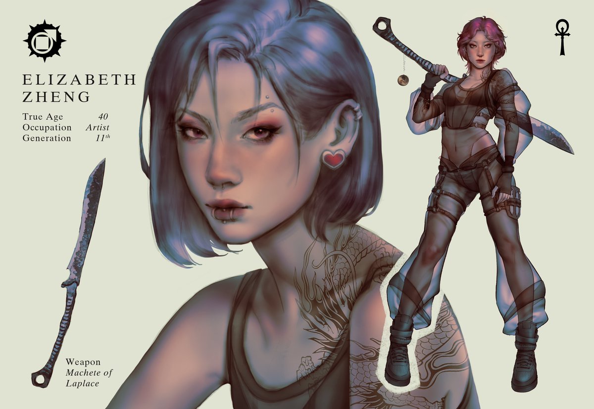 mynonjo's tweet photo. Elizabeth Zheng. Fairly melancholy and goes fully into her art, but is very willing to do “bad” things if it completes the contract cleaner.

#characterdesign #characterart #digitalartwork #digitalart https://t.co/Qrq8yrxNhQ