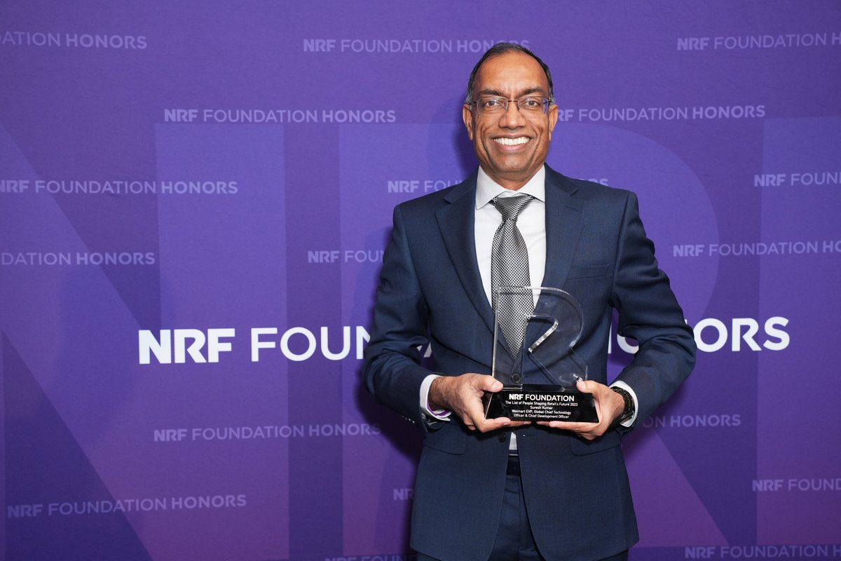 Suresh Kumar was recognized by the @NRFFoundation for his role powering @Walmart to lead the next retail disruption and empowering customers, members and associates with tech-enabled experiences that help everyone save money and live better. We’re grateful for his leadership!