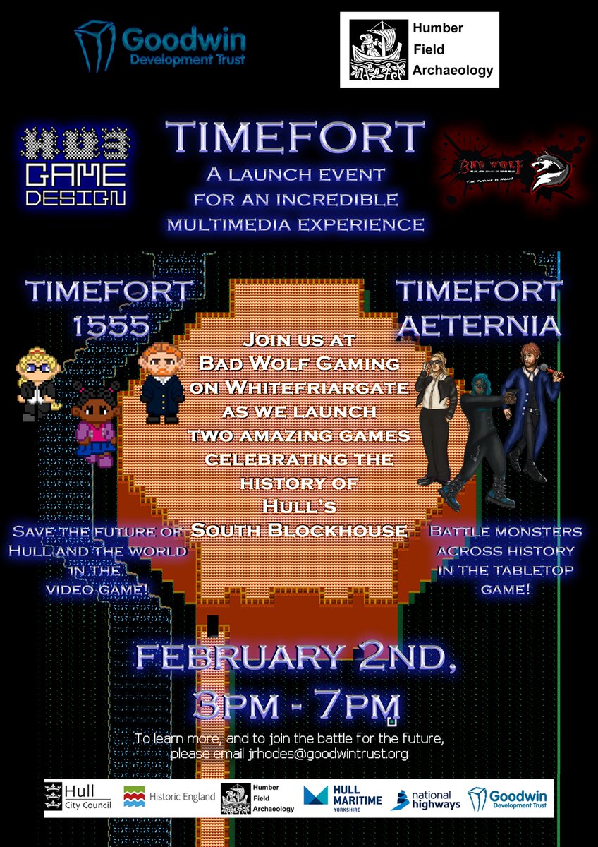 On 2nd February from 3pm while 7pm, join us to playtest TimeFort Aeternia with our staff team and TimeFort: 1555 (and our other games made in years past!) on our machines! There will also be a chance to give your feedback on both!
#gaming #hullgaming #rpgmakermv