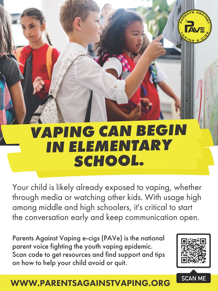 Your child is likely already exposed to vaping, whether through media or watching other kids. With usage high among middle and high schoolers, it’s critical to start the conversation early and keep communication open. 
#takedowntobacco 
#endtobacco #smokefree
#quittingsmoking