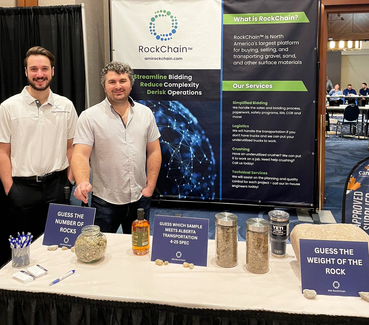 AMIRockChain's tweet photo. We're currently at the 2023 ASGA Convention! Do you have some rock solid knowledge? Come say hello and give us your best guess at our rock trivia!

#aggregates #supplychain #trucking #stone #sand #gravel #yyctech #yegtech #alberta #construction #concrete #cement #gravelsupplier https://t.co/vwBbYnNUFu