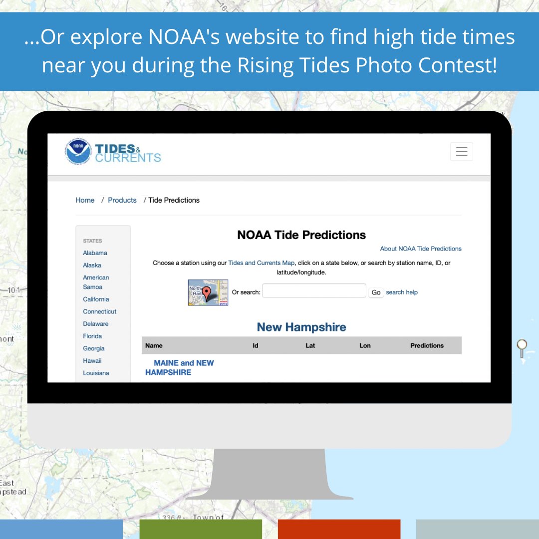Know your high tide times and plan accordingly to capture images that will give a glimpse of what daily water levels could be like in the future because of sea level rise. 

#GetSeaLevelWise #RisingTidesNH2023