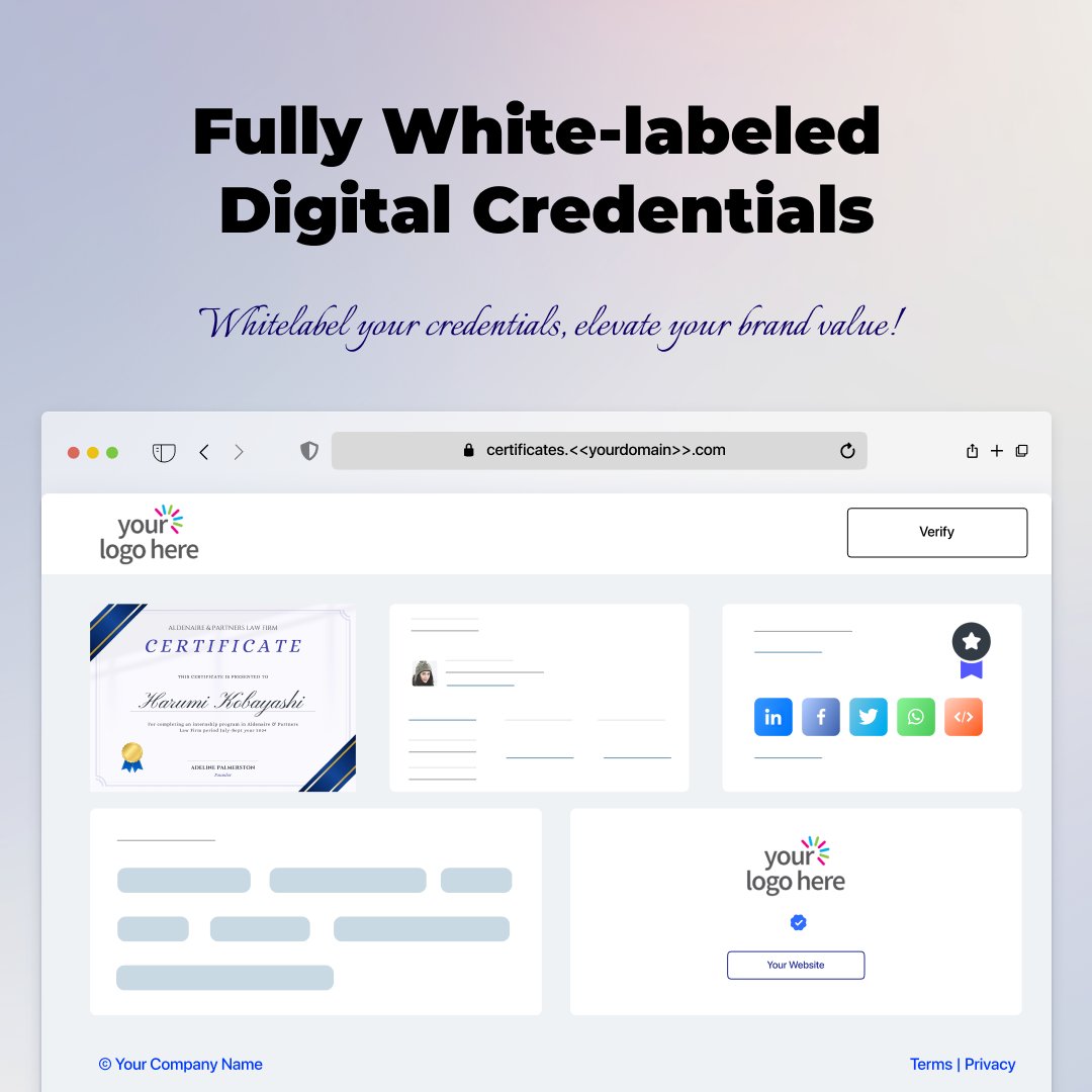 certopus's tweet photo. Level up your digital credentials game with Certopus! Whitelabelling your credentials not only adds a professional touch, but also enhances the trust and value of your brand. Don't settle for generic credentials, stand out with #Certopus.
#whitelabelling #digitalcredentials https://t.co/wICtsEeaf7