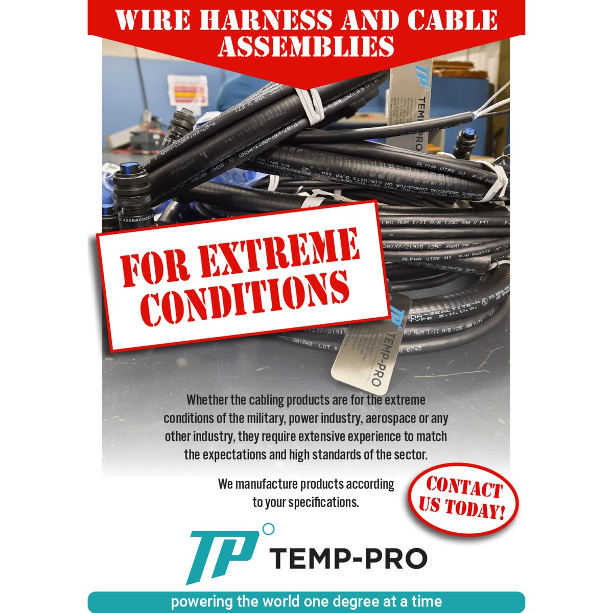 tempproinc's tweet photo. ✨Lighting up #2023 with quality #wiringharness and #cableassembly solutions!
With a wide range of #industrial applications, Temp-Pro’s wiring harness and cable products are manufactured to serve the needs of many industries.
🌎Powering the world one degree at a time
#tempproinc https://t.co/TNa0Ns8OUz