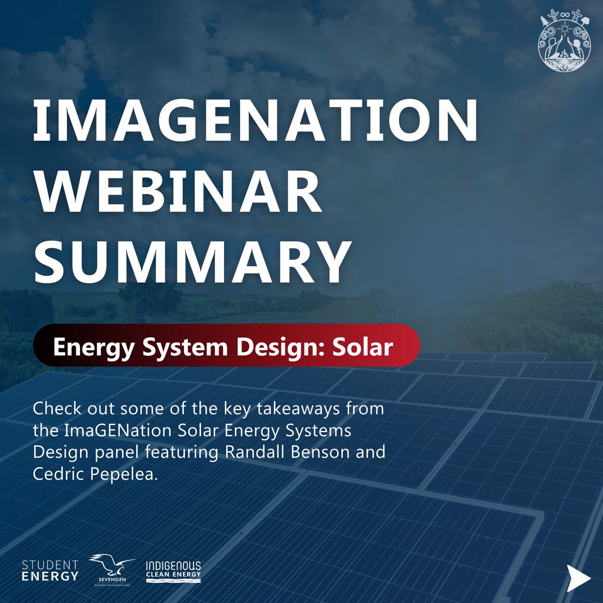 IndigClnEnergy's tweet photo. On July 19, 2022, ImaGENation hosted a webinar on Solar Energy System Designs. Here are some of the key takeaways from the panel, featuring Randall Benson and Cedrick Pepelea.
 
Visit https://t.co/1yJBPvBu6Z to learn more!
 
#imaGENation #indigenouscleanenergy #energysystemdesign https://t.co/PAJySqy4fe