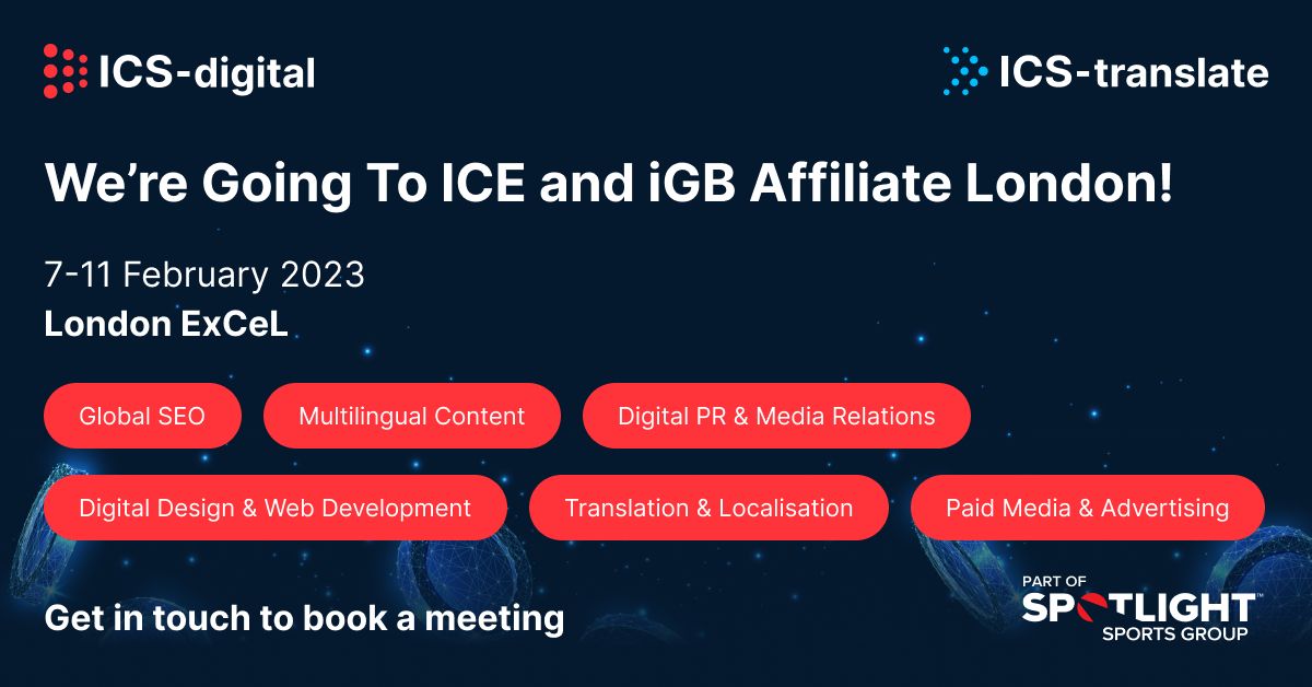 ICS-digital LLP (@icsdigital) on Twitter photo Excited to be kicking off our 2023 event schedule by attending @ICE365Global & <a href="/iGBAffiliate/">iGBAffiliate</a> London next month!
We're sending a strong team down to the <a href="/ExCeLLondon/">Excel London</a> to represent ourselves and <a href="/ICStranslate/">ICS-translate</a>.
If you'd like to arrange a meeting, get in touch.
#ICELondon Excited to be kicking off our 2023 event schedule by attending @ICE365Global & <a href="/iGBAffiliate/">iGBAffiliate</a> London next month!
We're sending a strong team down to the <a href="/ExCeLLondon/">Excel London</a> to represent ourselves and <a href="/ICStranslate/">ICS-translate</a>.
If you'd like to arrange a meeting, get in touch.
#ICELondon