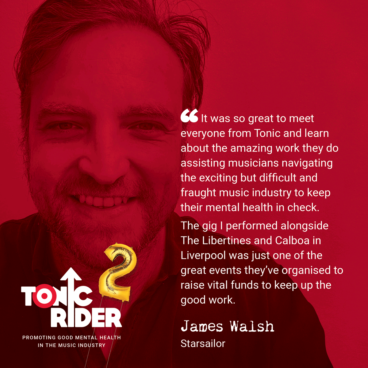 Tonic Rider turns 2 today!
James Walsh (Starsailor), explains what Tonic means to him.
#TonicRider #Tonic #MentalHealth #Wellbeing 
#MusicIndustry #Music