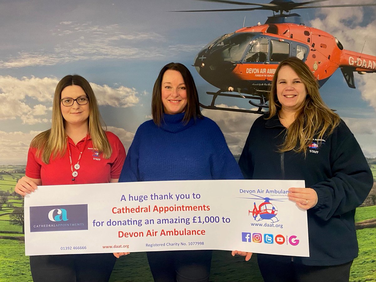 CathApps's tweet photo. Cathedral Appointments have donated to a number of Charities over the years. This year the Cath Apps team decided to donate to @DevonAirAmbulance 😀 Here is our Lovely Dani presenting our donation to Natasha Medau and Kellie Sheppard
#cathapps #charity #donate #devonairambulance https://t.co/seIRcLlOvS